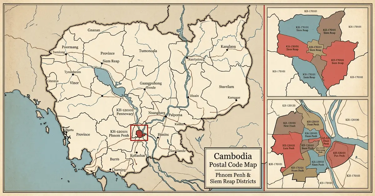 Featured image for លេខកូដប្រៃសណីយ៍កម្ពុជា៖ ស្វែងរក និងផ្ទៀងផ្ទាត់លេខកូដប្រៃសណីយ៍នៅកម្ពុជា