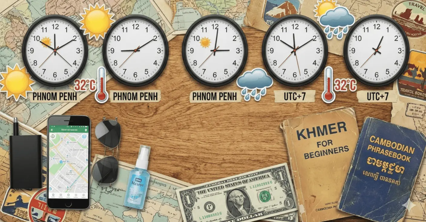 Featured image for ឧបករណ៍សំខាន់ៗសម្រាប់ការរស់នៅក្នុងប្រទេសកម្ពុជា៖ ពេលវេលា អាកាសធាតុ លុយកាក់ និងភាសា